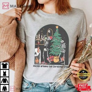 Skeleton Rockin Around the Christmas Tree T Shirt (2)