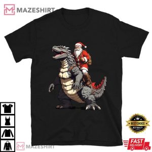 Santa Riding The Japanese Monster Kaiju for Christmas T Shirt (1)