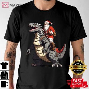 Santa Riding The Japanese Monster Kaiju for Christmas T Shirt (3)