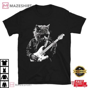 Cat Playing Electric Guitar Punk Rock T Shirt (1)