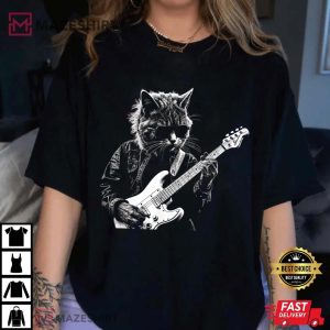 Cat Playing Electric Guitar Punk Rock T Shirt (3)