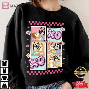 Bandit Heeler and Chilli Heeler Bluey Valentine T Shirt (2)