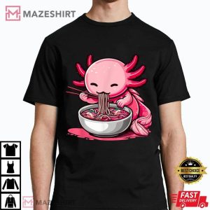 Axolotl Eating Ramen Noodles Anime Kawaii T Shirt (3)