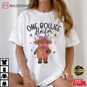 Western Valentines One Boujee Heifer Highland Cow T Shirt (1)