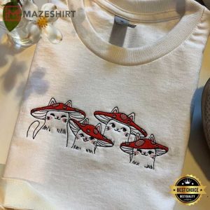 Mushroom Cat Cute Embroidered Embroidered (1)