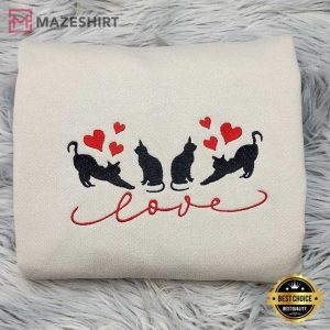 Hearts and Cats Valentine Embroidered Sweatshirt (2)