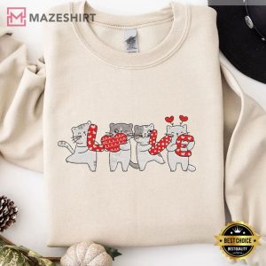 Valentine Cat Love Embroidered Sweatshirt (1)