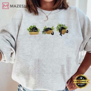 Cute Black Cat And Plants Embroidered Crewneck (2)