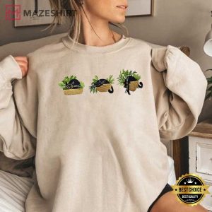 Cute Black Cat And Plants Embroidered Crewneck (3)