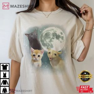 Cat Meme Drei Katzen Retro Mond Grafik T Shirt (3)