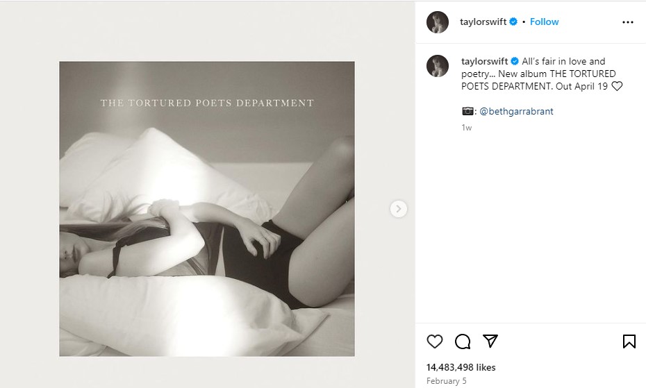 Taylor Swift All's Fair in Love and Poetry Instagram post