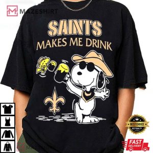 Snoopy and Woodstock New Orleans Saints Makes me Drink T Shirt (2)