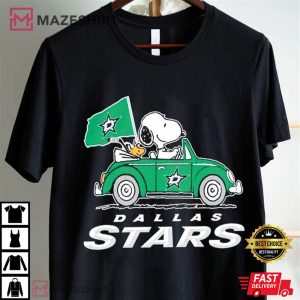Snoopy and Woodstock Driving car Dallas Stars Hockey T Shirt (1)