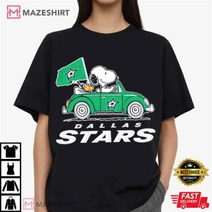 Snoopy and Woodstock Driving car Dallas Stars Hockey T Shirt (2)