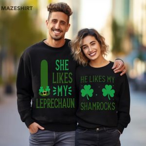 She likes My Leprechaun He Likes My Shamrocks Couples Shirts (2)