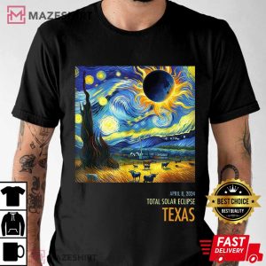 Total Solar Eclipse 2024 Texas Starry Night T Shirt (1)