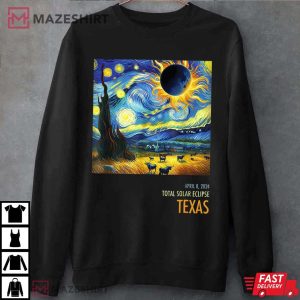 Total Solar Eclipse 2024 Texas Starry Night T Shirt (2)