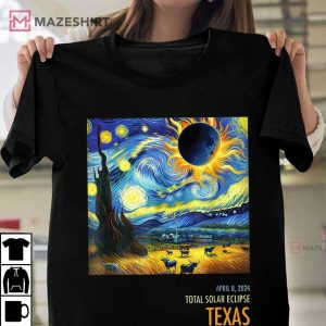 Total Solar Eclipse 2024 Texas Starry Night T Shirt (3)