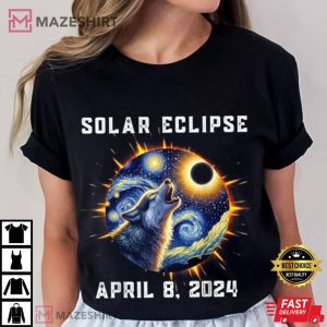 Totality Solar Eclipse 2024 Wolf Howling T Shirt (2)