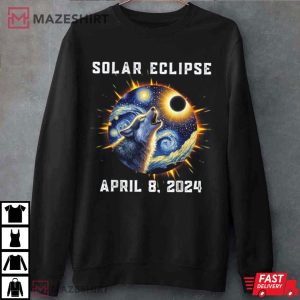 Totality Solar Eclipse 2024 Wolf Howling T Shirt (3)