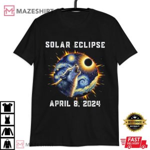 Totality Solar Eclipse 2024 Wolf Howling T Shirt (4)