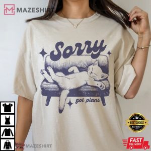 Sorry Got Plans Lazy Cat Retro Graphic T Shirt (2)