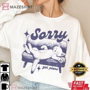 Sorry Got Plans Lazy Cat Retro Graphic T Shirt (3)