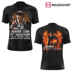 Johnny Cash 70th Anniversary 1954-2024 Thank You For The Memories 3D Shirt