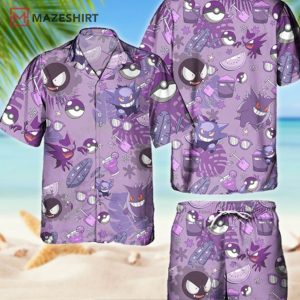 Gengar Japanese Animated Hawaiian Shirt and Shorts