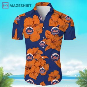 MLB New York Mets Orange Hibiscus Hawaiian Shirt