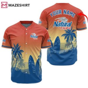 Natural Light Palm Tree Surfboard Custom Name Baseball Jersey