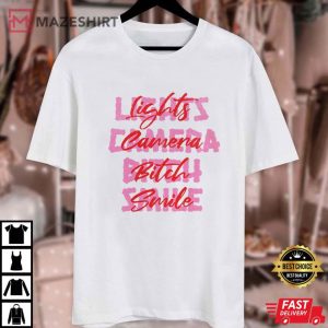 Lights Camera Bitch Smile Tortured Poet Era T Shirt (1)