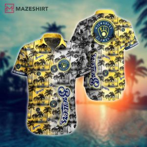Milwaukee Brewers Tropical White Yellow Hawaiian Shirt