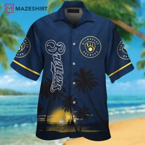 Milwaukee Brewers Short Sleeve Button Up Hawaiian Shirt