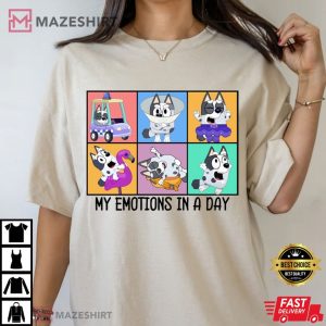 My Emotions In A Day Muffin Bluey T Shirt (1)