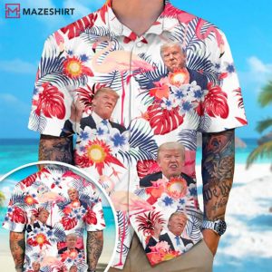 Tropical President Trump Flamingo Hawaiian Shirt