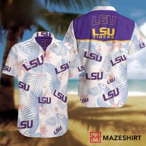 LSU Tigers Palm Leaves Pattern Hawaiian Shirt