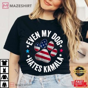 Anti Kamala Harris Even My Dog Hates Kamala US Flag 2024 T Shirt (2)