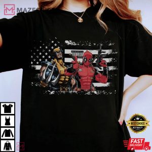 Deadpool and Wolverine Dynamic Duo US Flag T Shirt (1)