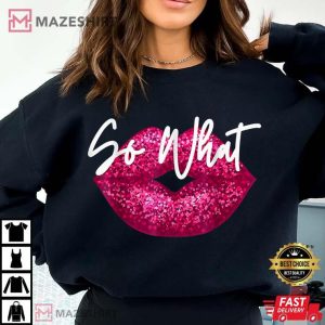 Pink So What Glitter Lips T Shirt