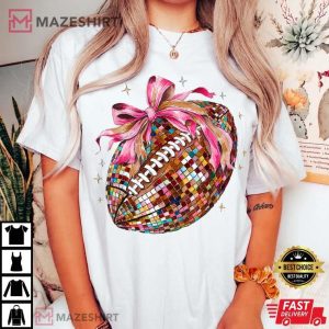 Football Coquette Bow Disco Game Day Touchdown Season T Shirt (2)