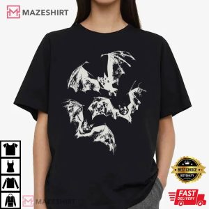 Three Bats Retro Gothic Dark Art T Shirt (1)