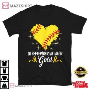 In September We Wear Gold Softball Childhood Cancer Support T Shirt (2)
