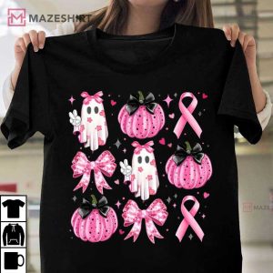 Breast Cancer Awareness Halloween Pink Ghost T Shirt (1)