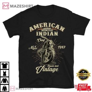 Old Biker Retro American Indian Chief Motorcycle T Shirt (2)