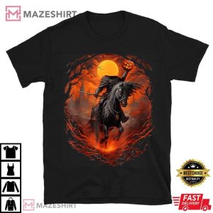 Headless Horseman Scary Pumpkin Halloween T Shirt (2)