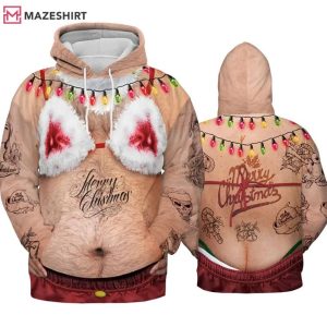 Funny Santa Hairy Belly Christmas Ugly 3D Hoodie