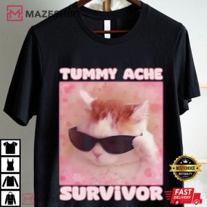 Tummy Ache Survivor Funny Cat Meme T Shirt (4)