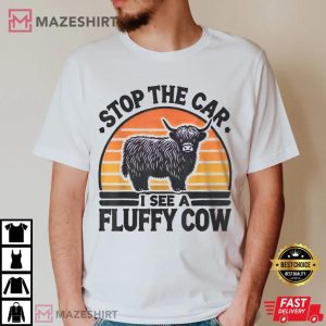 Stop The Car I See Fluffy Cow Retro Highland Cow Lover T Shirt (1)