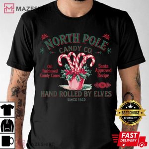 Old Fashioned North Pole Candy Cane Company Elf Christmas T Shirt (2)
